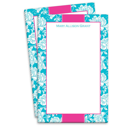 White Floral on Blue and Hot Pink Notepads